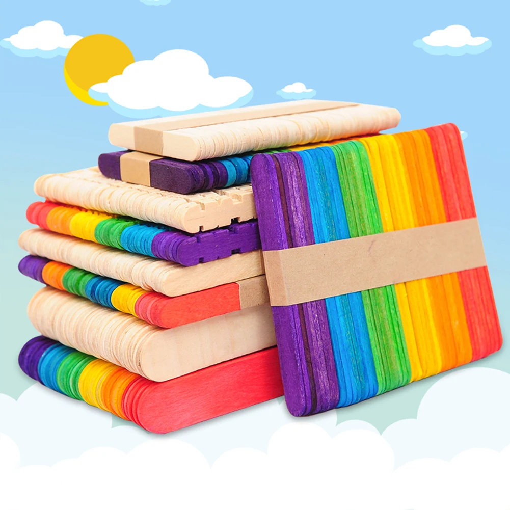 

50Pcs/Set Wood Ice Cream Sticks Color Natural DIY Homemade Flat Cake Pops Crafts Wooden Model Making Tools Popsicl Accesorios
