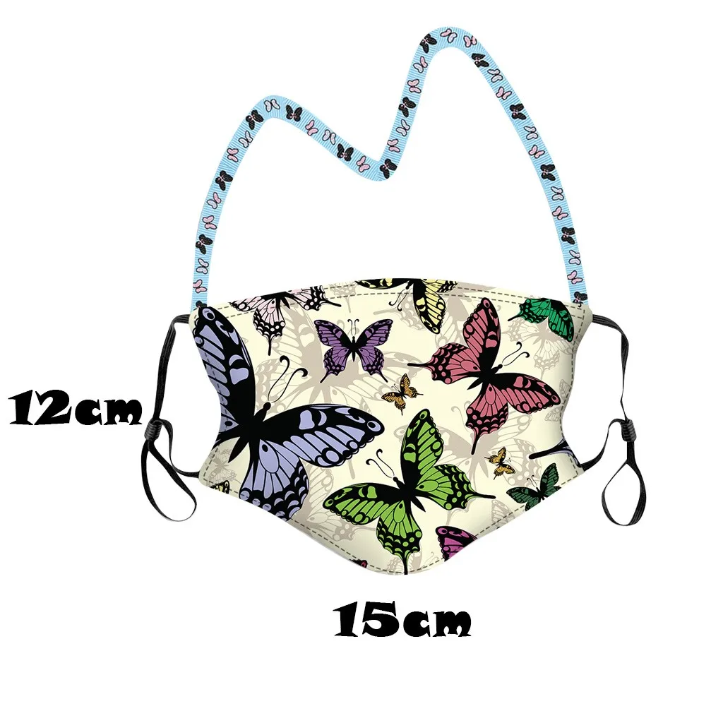 

5PCS Fashion children's masks Kid's Butterfly Printed Washable Mask Strap Lanyard Breathable Mask mascarilla