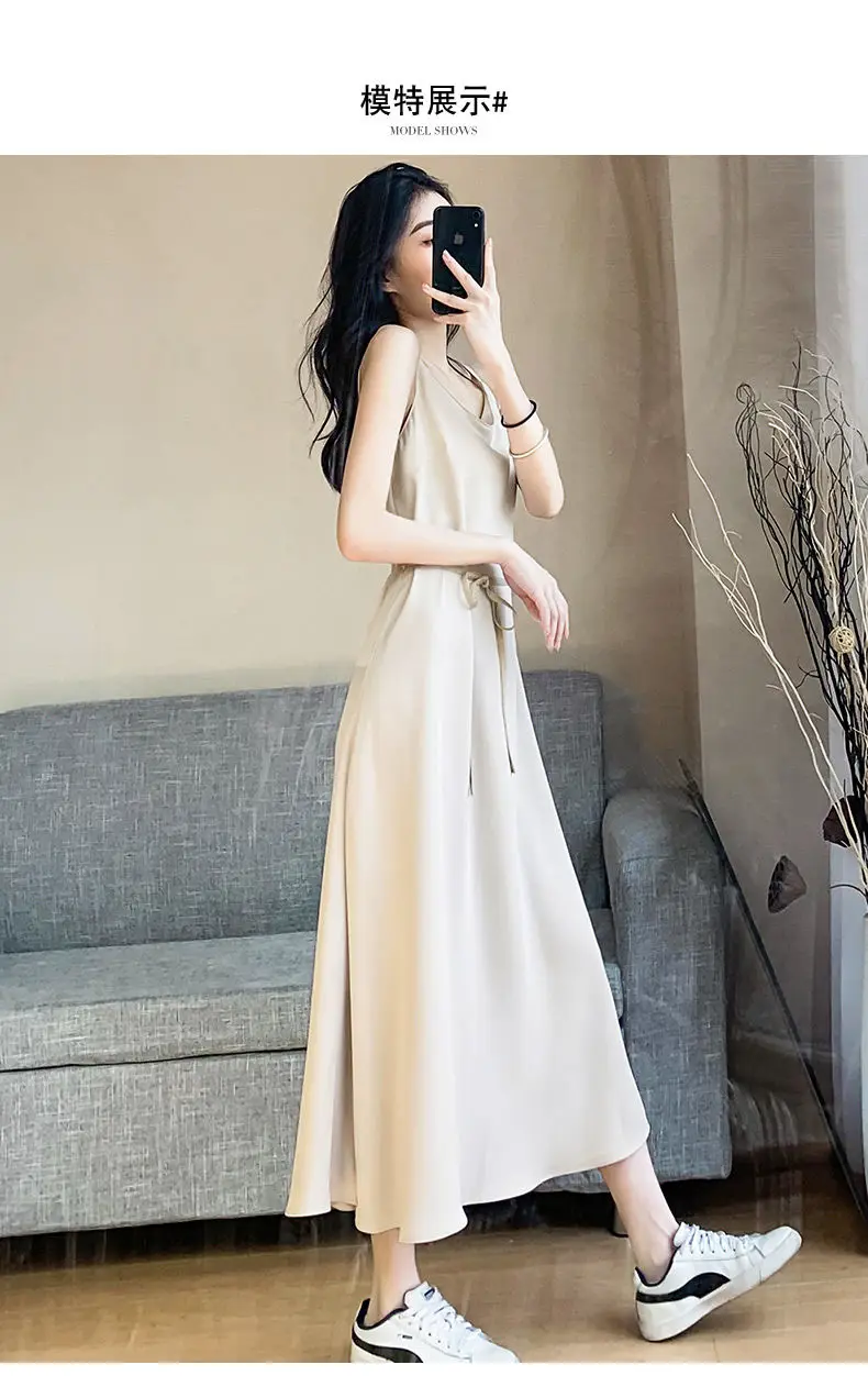

Sexy Summer Sleeveless Slip Dress Women Strapless Vintage Button Loose Bandage Solid Sundress Casual Home Dresses Vestidos