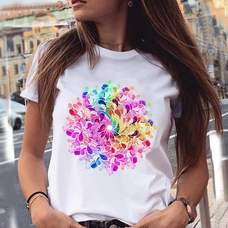 

Watercolor Style Flower Graphic Women T-shirts 90s New Print Female Harajuku Fashion Cartoon Summer Top Tshirt Girl Tee T Shirt