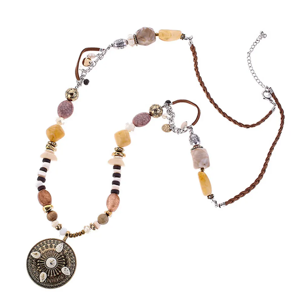 Богемное женское ожерелье из смолы деревянные бусины подвеска на длинной
