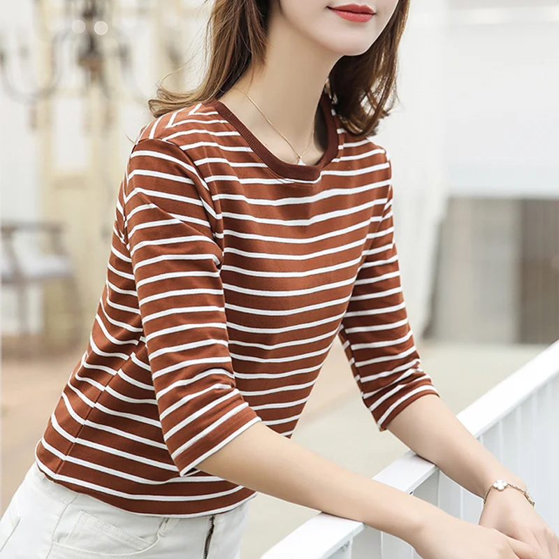 Блузка женская хлопковая в полоску с рукавом до локтя|shirt top|fall shirtsshirt office ladies |