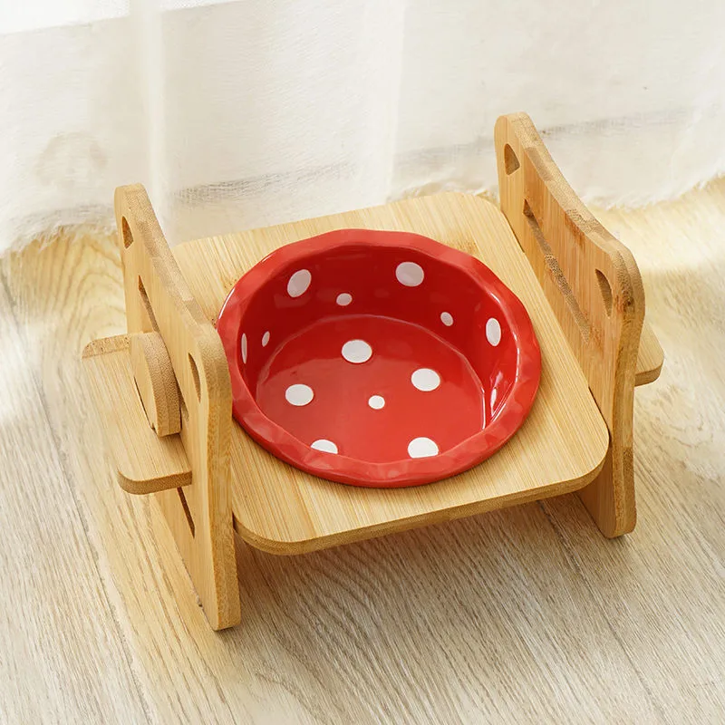 

Pet Bowl Dogs Cats Ceramic Bowl Bamboo Cat Food Bowl Pet Cat Ear Double Feeder Water Pet Dog Supplies Feeding Drinking Container