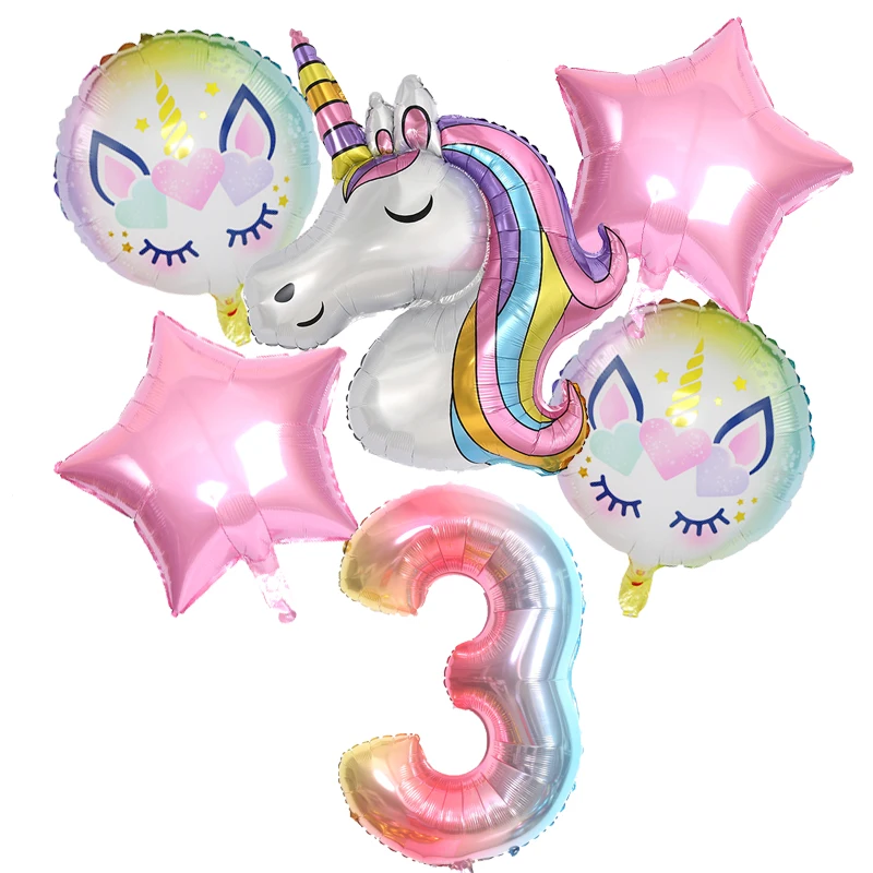 

1Set Rainbow Unicorn Balloon 32 inch Number Foil Balloons 1st Kids Unicorn Theme Birthday Party Baby Shower Decor Globos