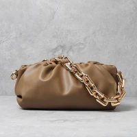 woman big chain ruched pillow bags cow leather lady designer brand luxury black white underarm shoulder party bag