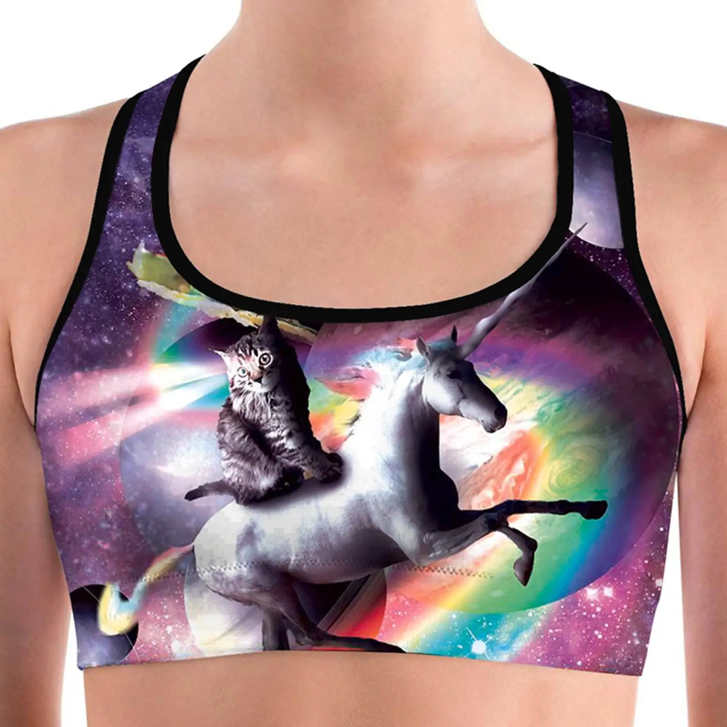 Women's Galaxy Cat Vibrant Fitness Bra Training Breathable Gym Sports Bras for Running Cycling |