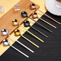 12pcsset long handle stirring spoon stainless steel tea coffee spoon round shape cocktail mixing spoon colorful ice cream spoon
