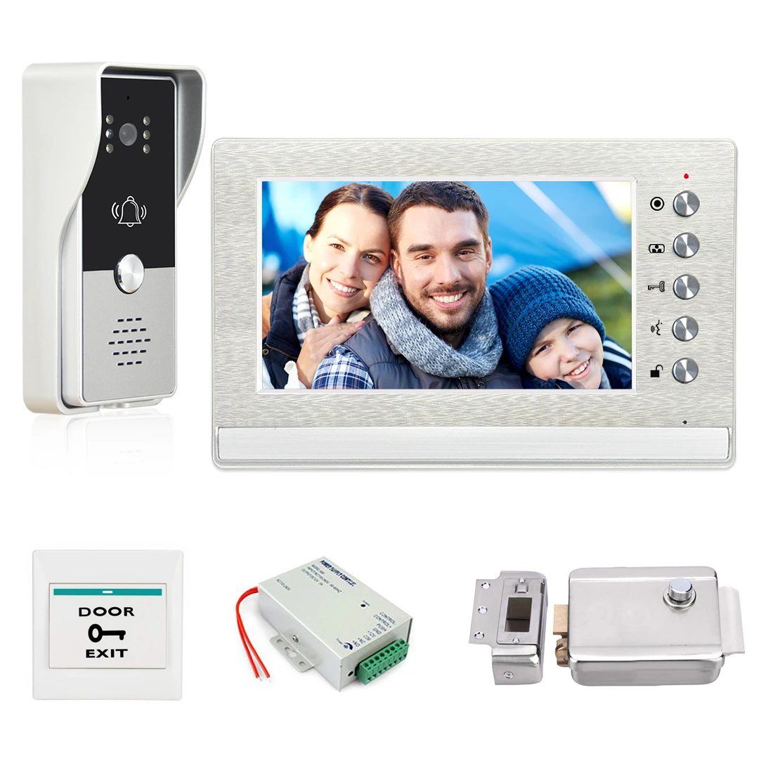 7 Inch Video Intercom Doorbell Kits for Home Security + Electric Lock+ Power Supply+ Door Exit + Video Door Phone System Unlock