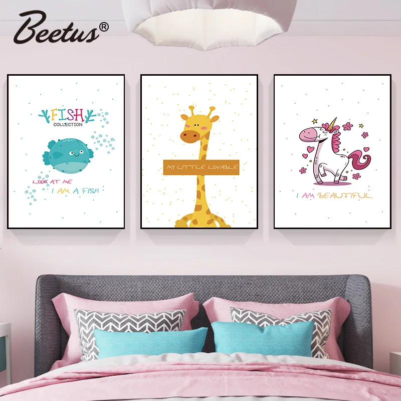 

Cartoon Animal Poster Wall Painting Giraffe Fish Nordic Canvas Art Picture For Kids Baby Room Nursery Home Cuadros Decoration