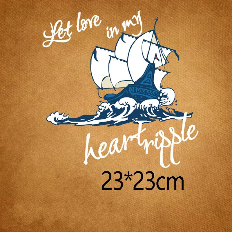 

23x23cm Fashion sailboat Iron on Patches For DIY Heat Transfer Clothes T-shirt Thermal transfer stickers Decoration Printing