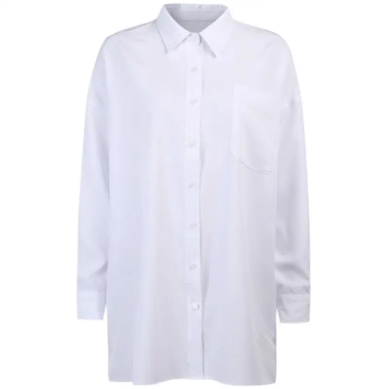 

Women Long Sleeve Lapel Buttons Oversized White Blouse Boyfriend Loose Shirts
