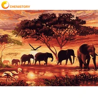 chenistory sunset elephants animals diy painting by numbers modern wall art hand painted acrylic picture for home decor 40x50cm