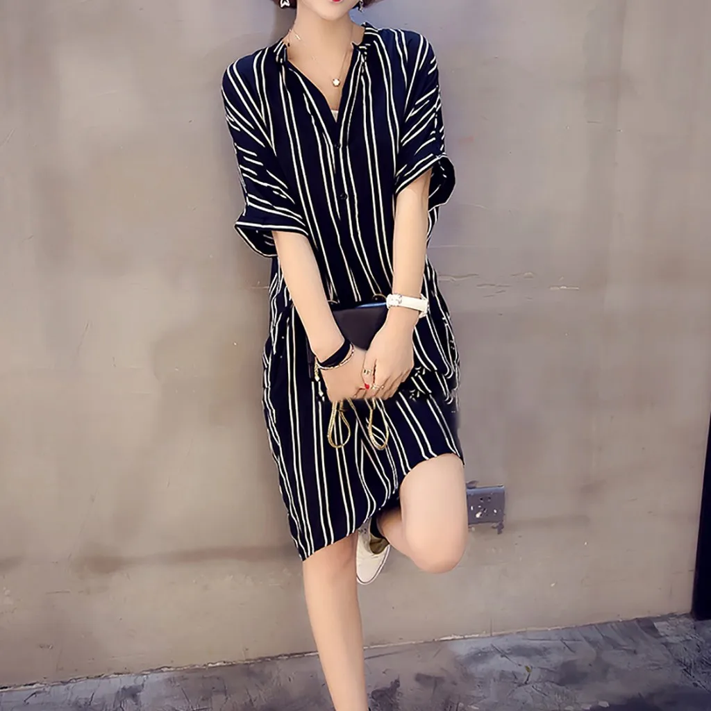 Женское Повседневное платье-рубашка с короткими рукавами v-образным вырезом и