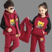 new boy girls winter set child sports thick fleece hoodiespantsvest 3pcs sets childrens clothing boy sweatshirts casual suits