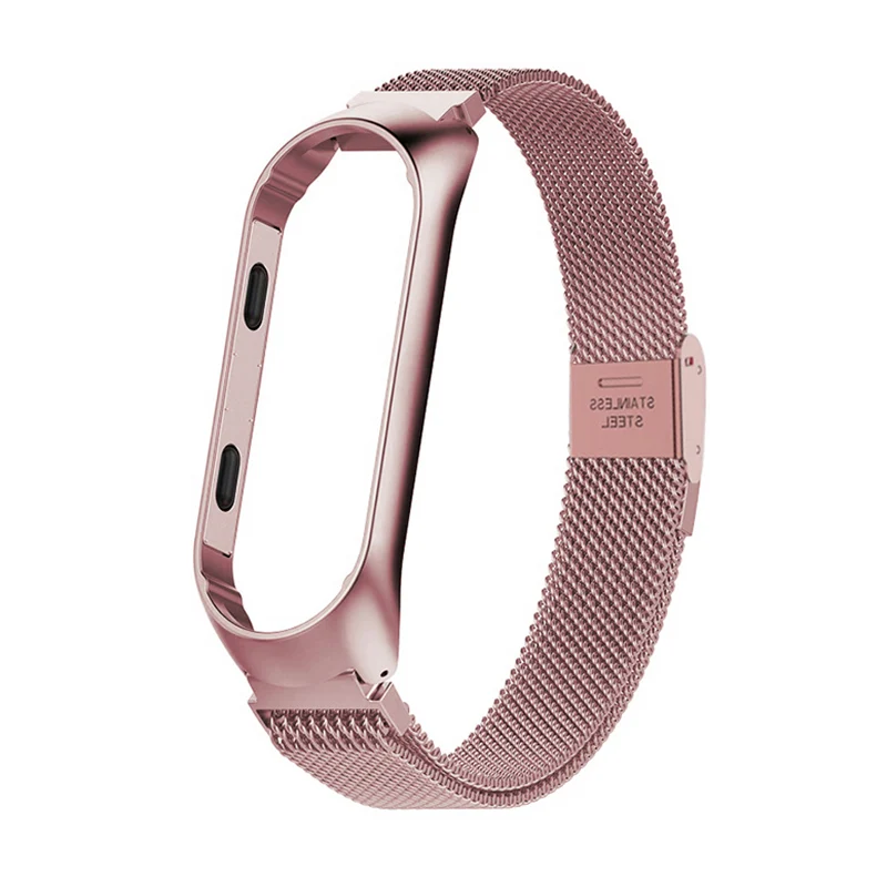 Смарт браслет металлический сменный ремешок для браслет millet 3 mi band 3 браслет mi lan хорошая застежка-молния - Цвет: Rose pink