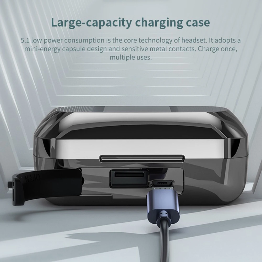 

Bluetooth 5.1 Wireless Earphones Waterproof HIFI Stereo LED Display Charging Case Noise Reduction Wireless Earbuds for Sports
