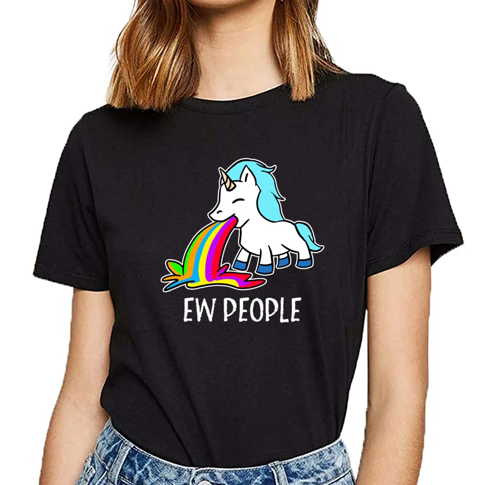 

Tops T Shirt Women ew people unicorn vomiting rainbow funny Funny Harajuku Cotton Female Tshirt