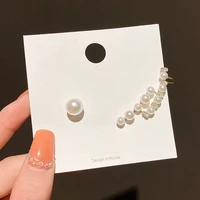 mengjiqiao korean elegant asymmetric pearl zircon clip earrings for women trendy ear cuff no piercing cartilage ear jewelry