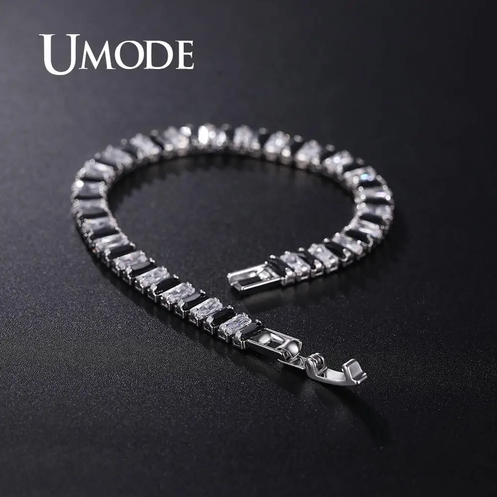Модные женские теннисные браслеты UMODE 2019 с черным Цирконом и кристаллами цвета
