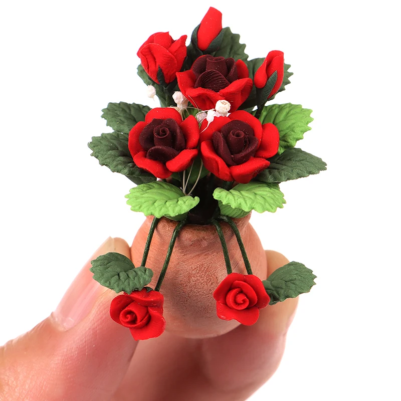 

Furniture Toys Doll Accessory 1:12 Mini Dollhouse Miniature Rose Plant Flower in Pot Fairy Garden Accessory