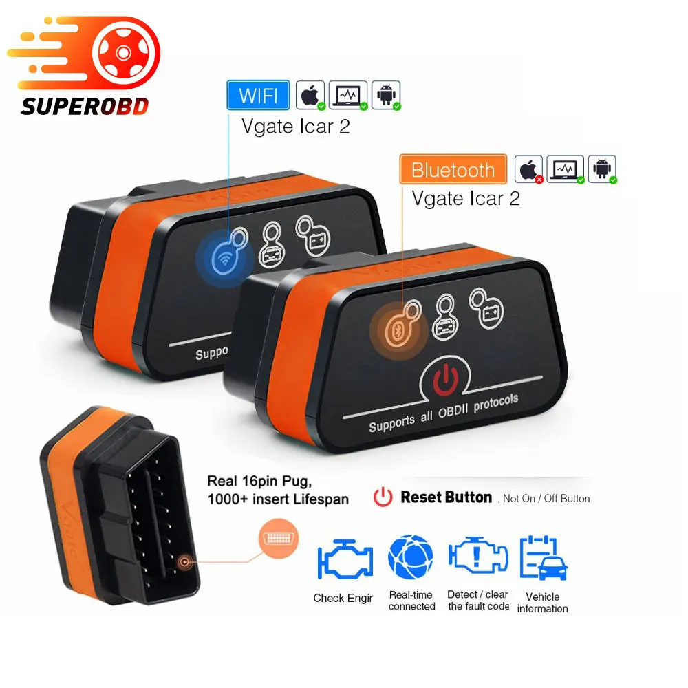 Vgate icar2 Bluetooth/Wifi OBD2 диагностический инструмент ELM327 Bluetooth/Wi-Fi OBD 2 сканер Мини ELM327 для android/PC/IOS считыватель кодов