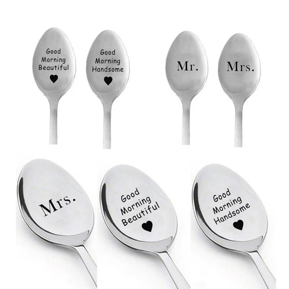 Новые длинные ручки из нержавеющей стали ложки для чая и кофе MR MRS Good Morning красивые