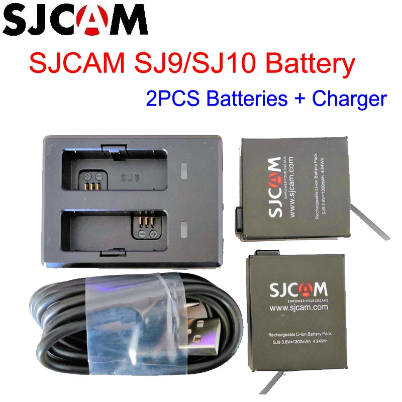 SJCAM SJ9/SJ10 универсальный аккумулятор (2x батареи + зарядное устройство) 1300mAh литий