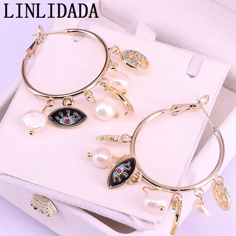 Серьги с натуральными жемчужинами и эмалью 4 пары | Украшения аксессуары