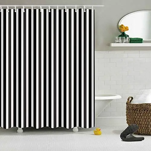 

Black and white stripes Bathroom curtain 3D digital printing waterproof mildew durable +12 hook