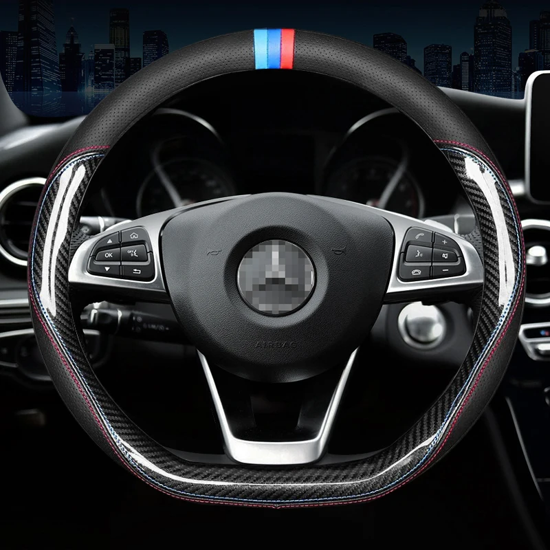 

Carbon Fiber + Leather Steering Wheel Cover For Mercedes Benz A B C E S G Class S550 CLA CLS EQA EQB EQC EQE GLB GLE GLC GLS