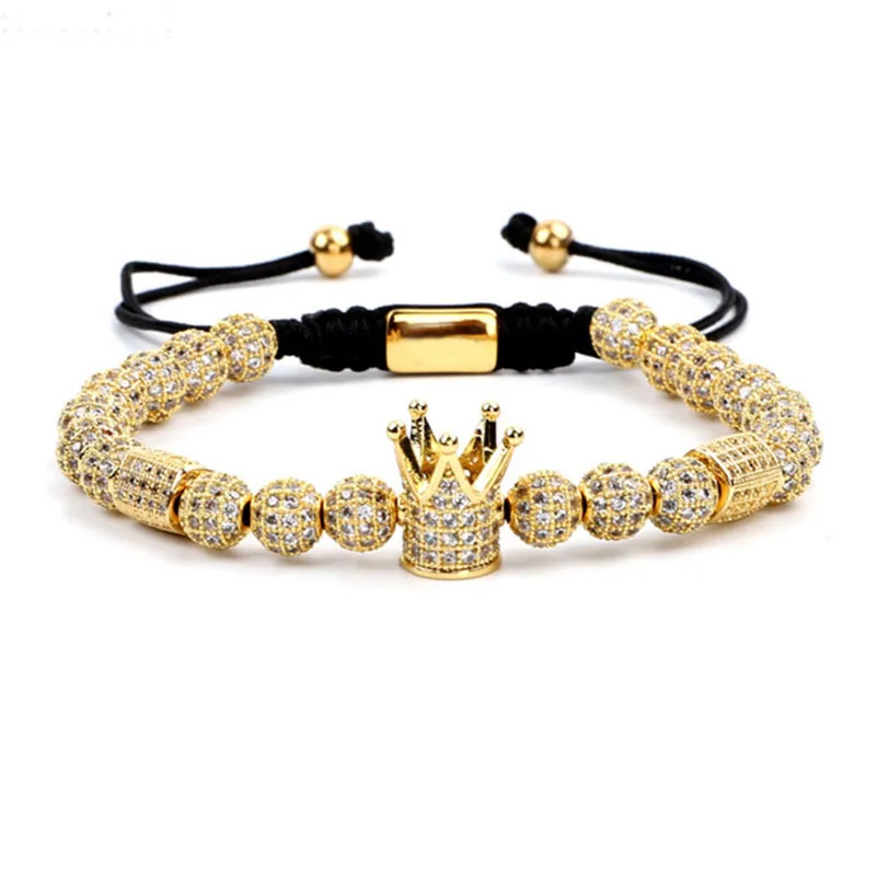 Новые модные роскошные CZ микро Pave Ball Crown Charm Beads настраиваемый макраме браслет для