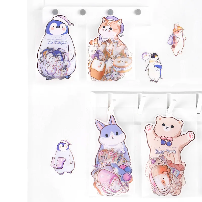

20 Pcs/bag Cute 4 Designs Cartoon Style Rabbit Bear Kitty Creative Hand Draw DIY Decor Collage Material Stickers