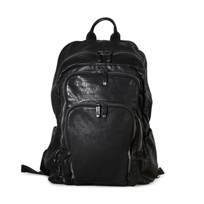 

European and American retro fold backpack men's travel backpack leather top layer cowhide soft casual computer bag trendy fashio