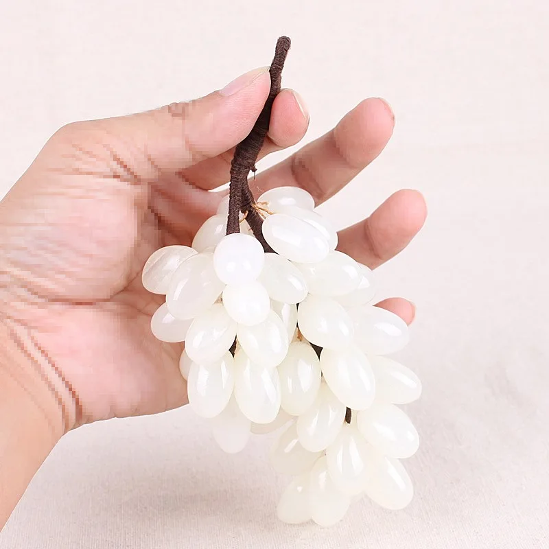 

Vintage Chinese Jadeite Jade Onyx Grapes Fruit Decorative Ornament Silk Handle