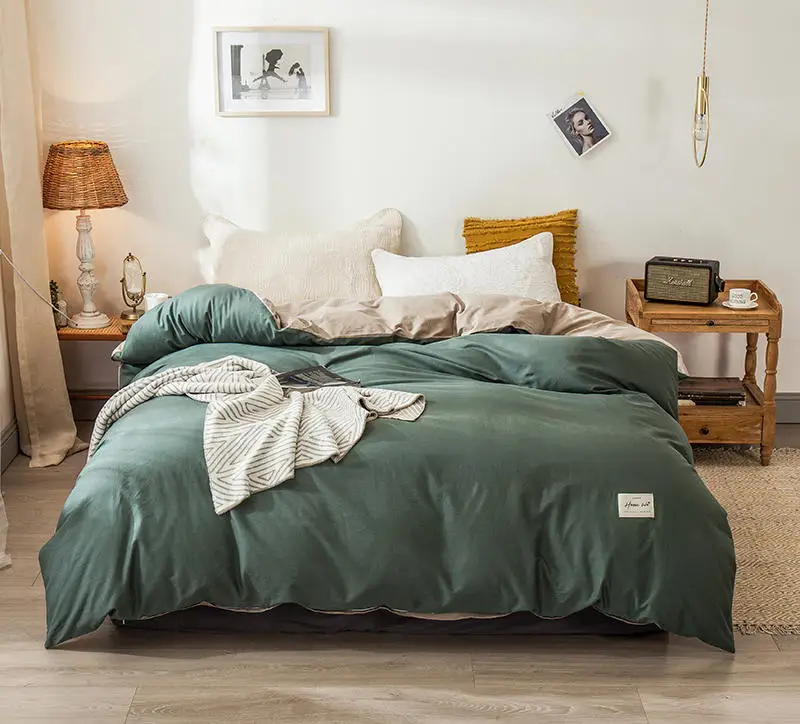 

1 Pc 100%Cotton Quilt Cover Green Color High Quality Comforter Cover Double King Size housse De Couette 220x240