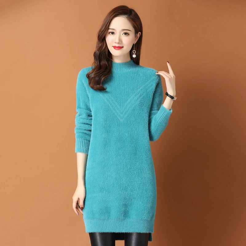 Women's Knit Sweater Dress Autumn and Winter Clothing Imitation Mink Velvet Chinese Style Vestido De Mujer Femme Robe