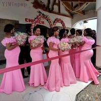 yiminpwp pink mermaid bridesmaid dresses off shoulder sweep train ruched garden wedding guest party gowns maid of honor dress