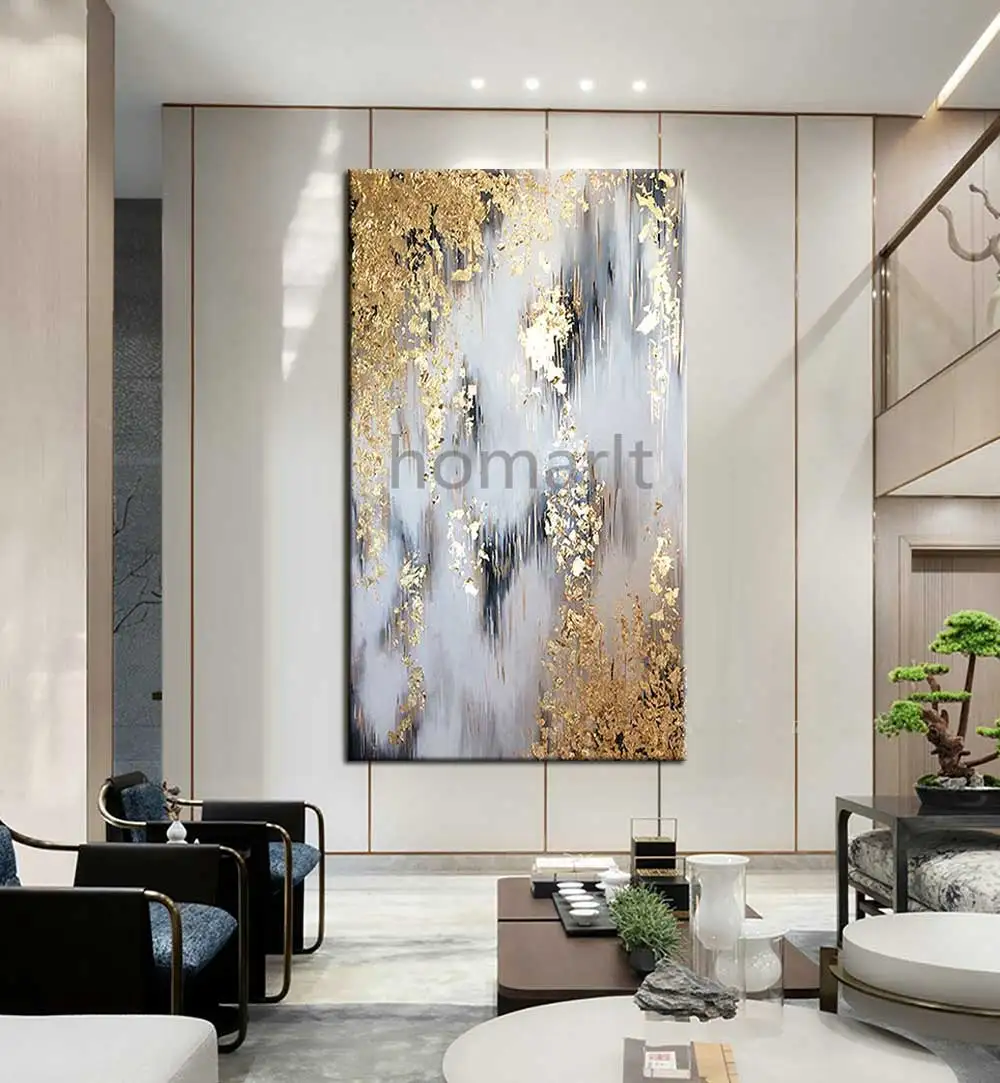 

Large size Hand Painted Abstract Golden Tree Flower Canvas Oil Painting Wall Pictures For Living Room Aisle Modern wall Decorati