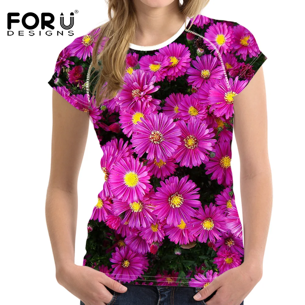 FORUDESIGNS/футболка с рисунком подсолнуха; 3D Цветочные розовые футболки для женщин; футболки для девочек; милые женские эластичные повседневные футболки с короткими рукавами - Цвет: Y0972BV