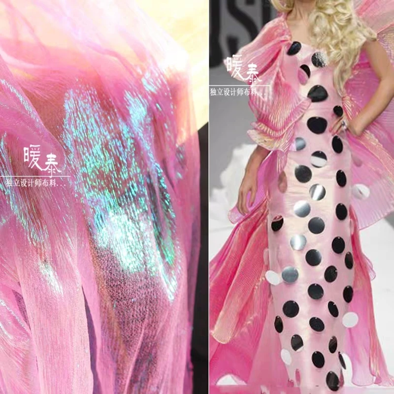 

Pink Crepe Glitter Tulle Fabric Green Reflective DIY Background Decor Scarf Various Skirts Wedding Dress Designer Fabric