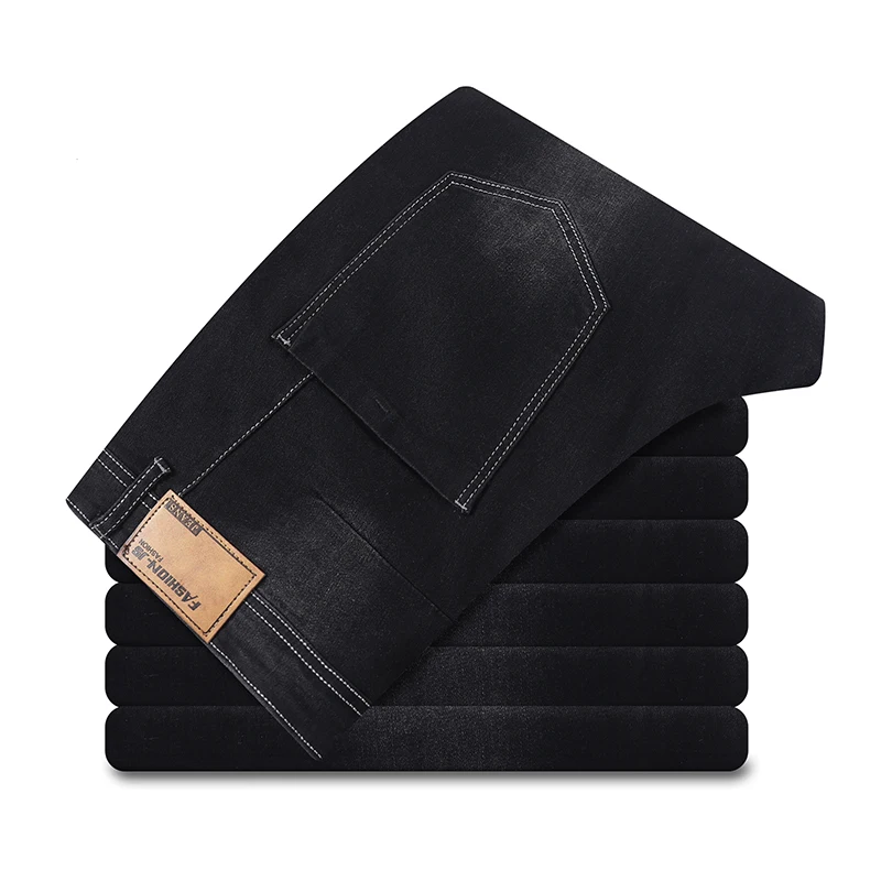 Мужские эластичные прямые джинсы стрейч деловые брюки с высокой талией для офиса