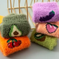 winter thick avocado floor socks fruit print house funny cute short socks women cute colored patterned socks art