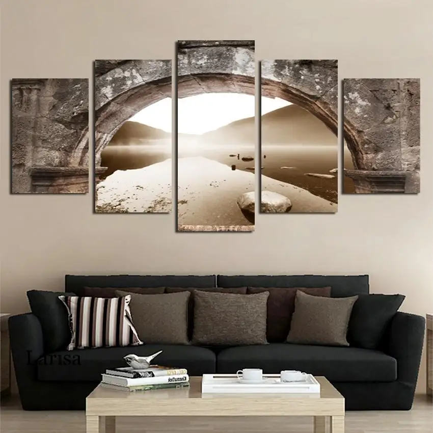 

Five-Piece Modern Waterproof Hd Print Canvas Painting Arch Bridge Lake Surface Art Poster Home Decoration Frameless Mural