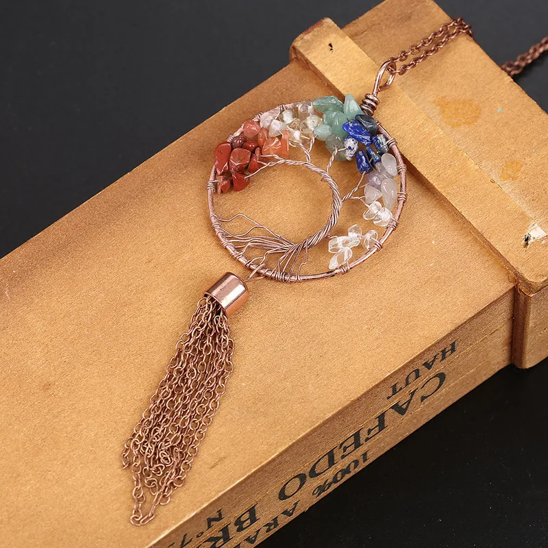 Ожерелье с подвеской Древо жизни и кристалл натуральный драгоценный камень