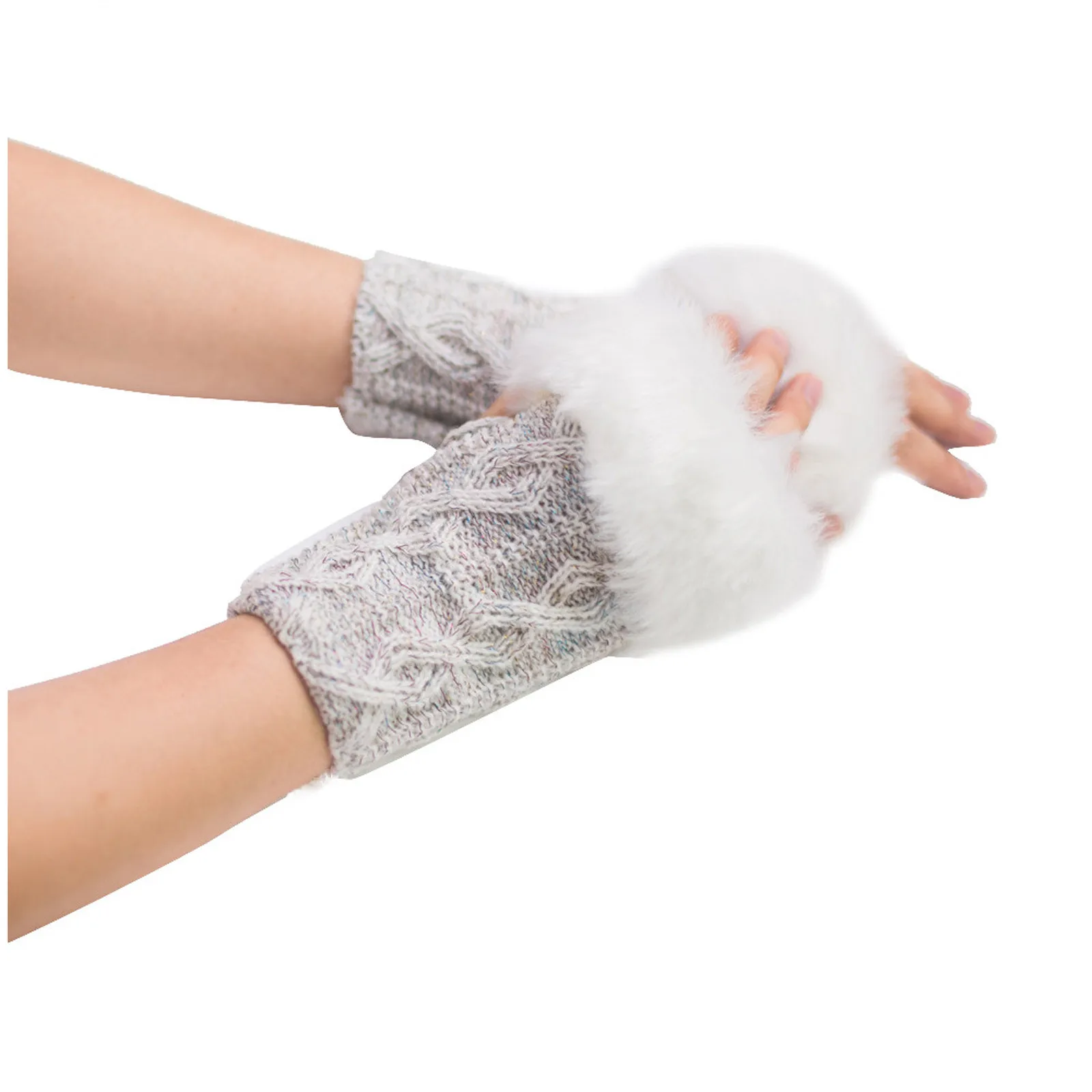 

Winter Women Gloves Plush Faux Fur Knitting Wool Keep Warm Fashion Short Mitten Fingerless Lady Girl Half Finger Glove Hot Sale