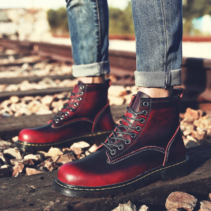 Ботинки мужские высокие винтажные мотоциклетные ботинки стиль милитари