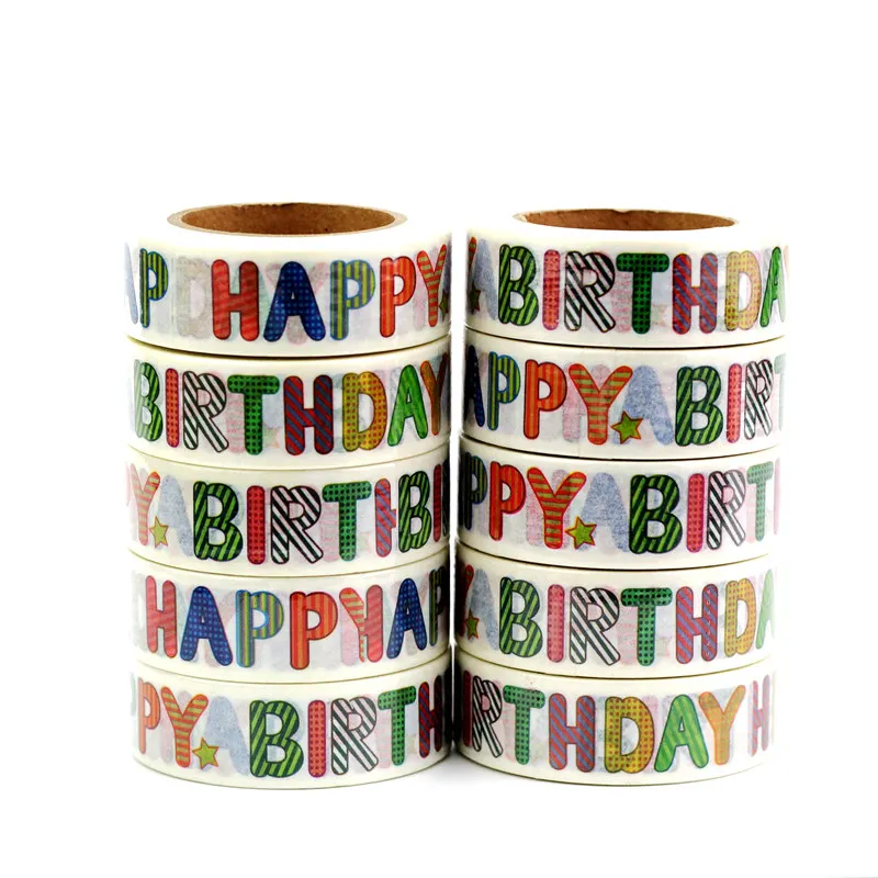 

High quality 10pcs/lot HAPPY BIRTHDAY Washi Tapes DIY Decorative Scrapbooking Adhesive Masking Tapes Kawaii Stationery