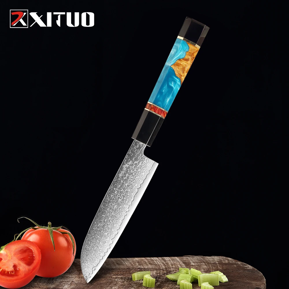 

XITUO 5 дюймов нож сантоку 67 слоев Дамасские кухонные ножи VG10 сталь японский шеф-повар Фрукты Мясо мясницкий нож инструменты для готовки