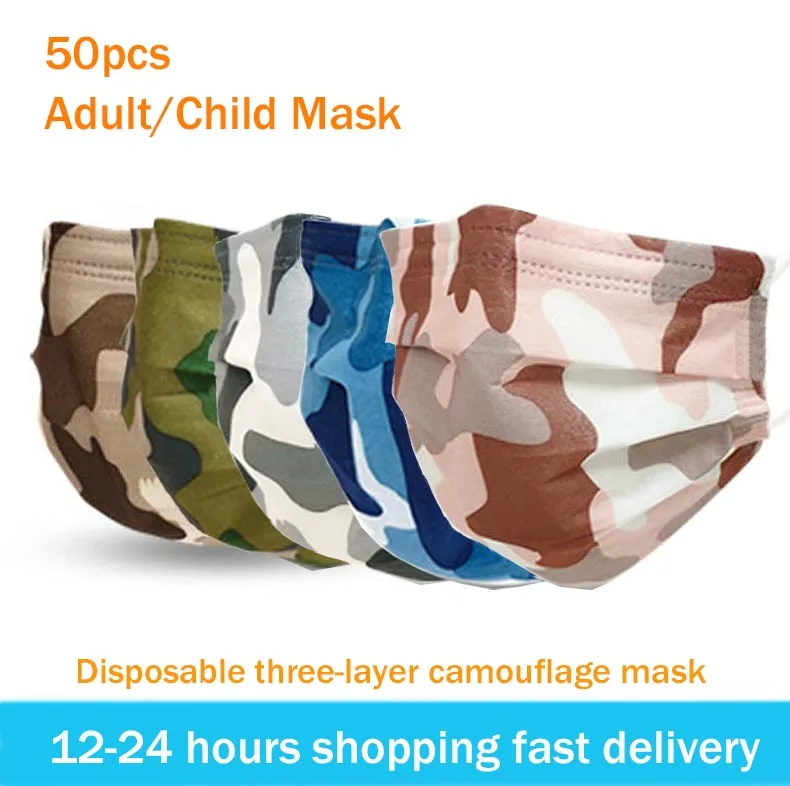 

50pcs Disposable Camouflage Mask Adult/child Single Layer With Melt Blown Cloth Dustproof And Breathable Mask masque enfant