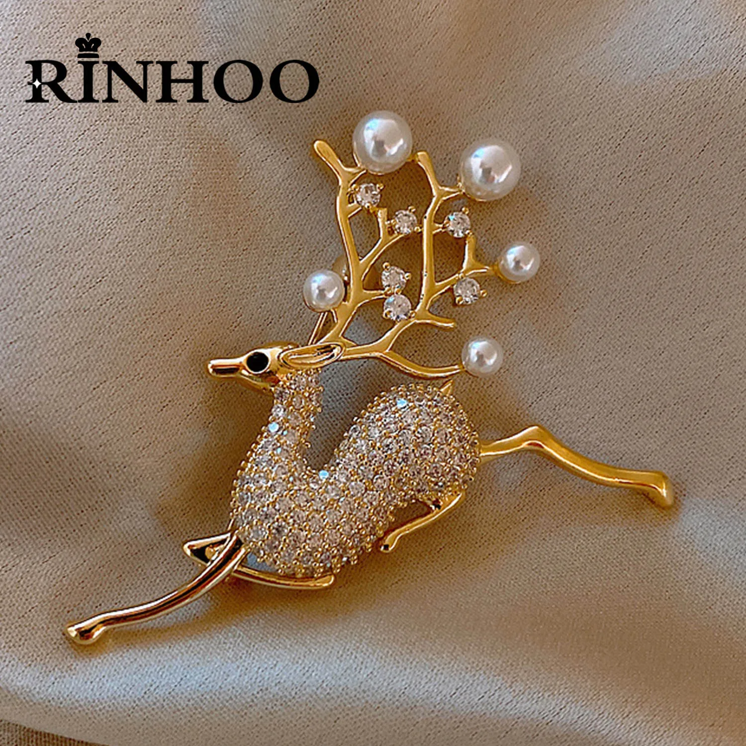 

Rinhoo Cute Small Deer Brooch for Women Bucks Sika Deer Christmas Elk Pearl Crystal Animal Brooch Pin Coat Accessories Kids Gift